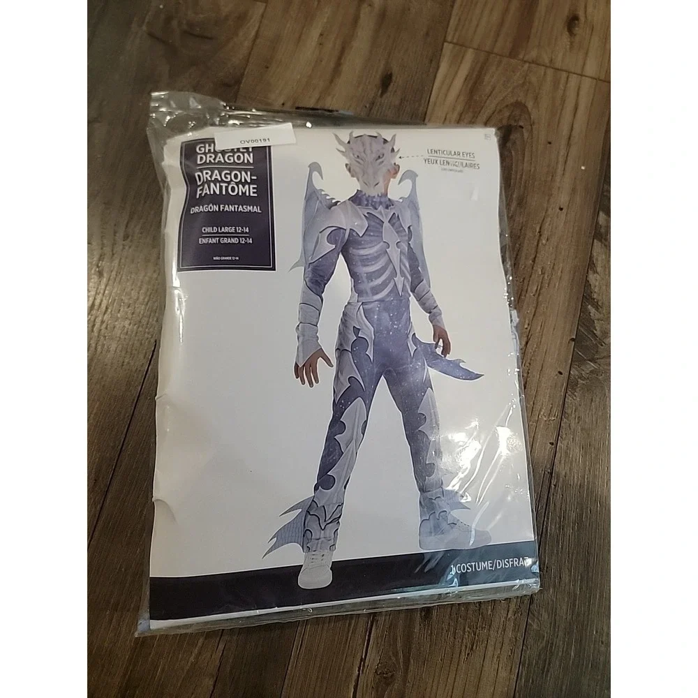 Ghostly Ice Frost Dragon Warrior Blue White Halloween Skeletal Costume Mask L - Picture 6 of 7